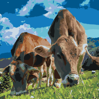 Malování podle čísel - KRÁVY V HORÁCH Rozměr: 80x100 cm, Rámování: vypnuté plátno na rám