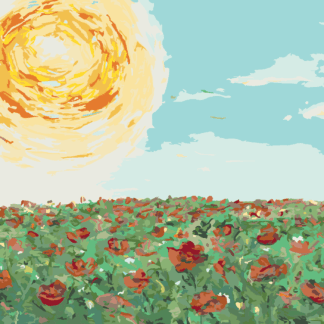 Malování podle čísel - SLUNCE NAD MAKOVÝM POLEM Rozměr: 40x50 cm, Rámování: vypnuté plátno na rám
