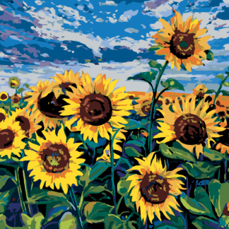 Malování podle čísel - SLUNEČNICE POD MODROU OBLOHOU Rozměr: 40x50 cm, Rámování: bez rámu a bez vypnutí plátna