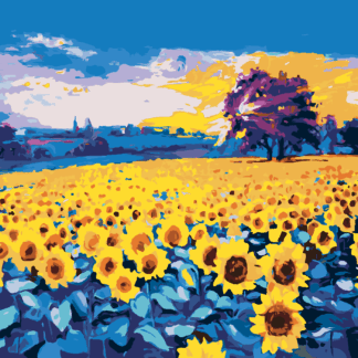 Malování podle čísel - OBROVSKÉ SLUNEČNICOVÉ POLE Rozměr: 80x100 cm, Rámování: vypnuté plátno na rám