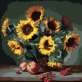 Malování podle čísel - SLUNEČNICE S JABLKY A RYBÍZEM Rozměr: 40x50 cm, Rámování: bez rámu a bez vypnutí plátna