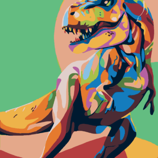 Malování podle čísel - BAREVNÝ DINOSAURUS Rozměr: 40x50 cm, Rámování: vypnuté plátno na rám