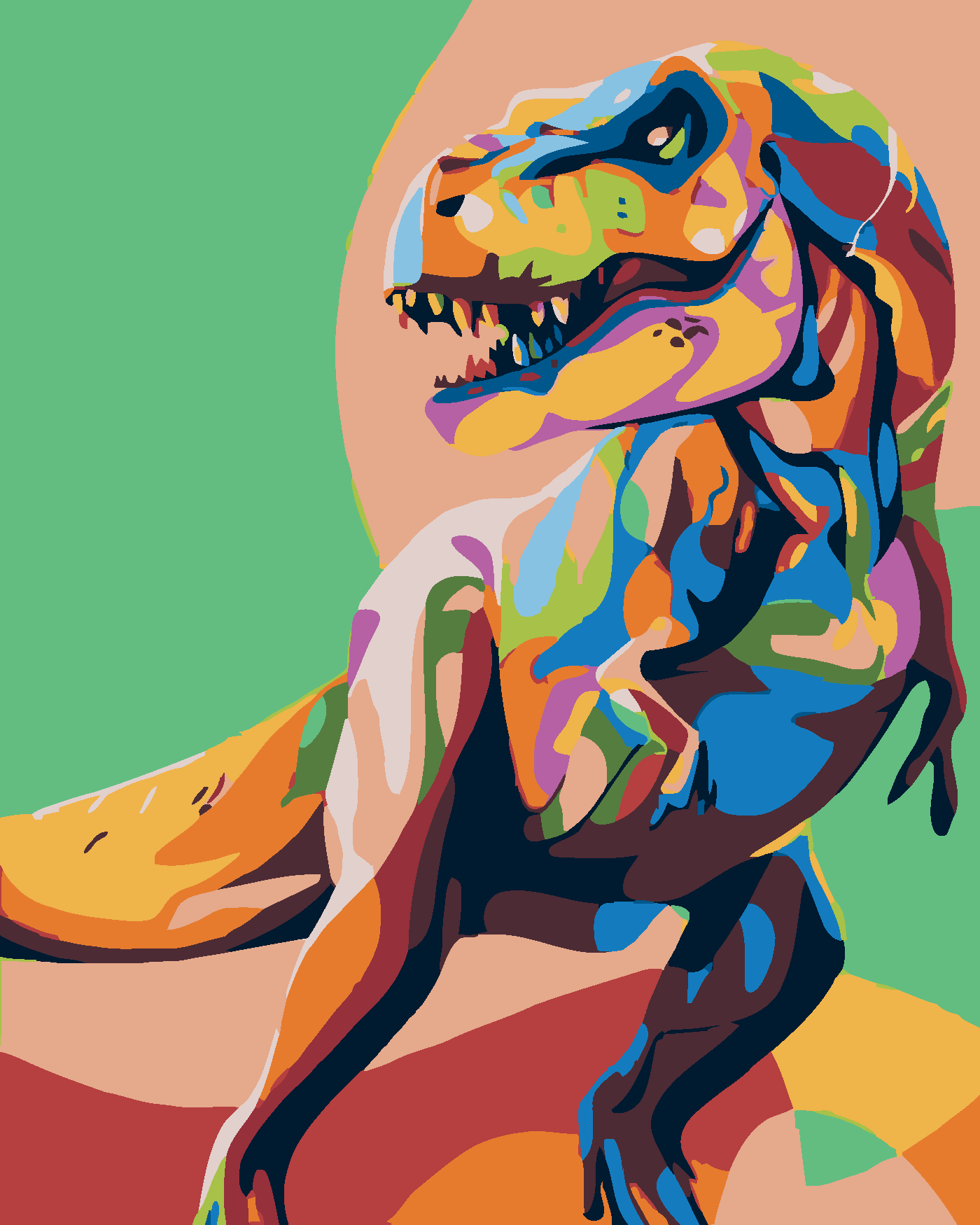 Malování podle čísel - BAREVNÝ DINOSAURUS Rozměr: 40x50 cm, Rámování: vypnuté plátno na rám