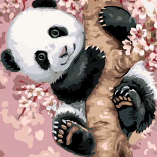 Malování podle čísel - PANDA NA ROZKVETLÉM STROMĚ Rozměr: 80x100 cm, Rámování: vypnuté plátno na rám