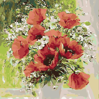 Malování podle čísel - VLČÍ MÁKY VE VÁZE Rozměr: 80x100 cm, Rámování: vypnuté plátno na rám