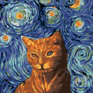 Malování podle čísel - KOČKA JAKO OD GOGHA Rozměr: 40x50 cm, Rámování: bez rámu a bez vypnutí plátna