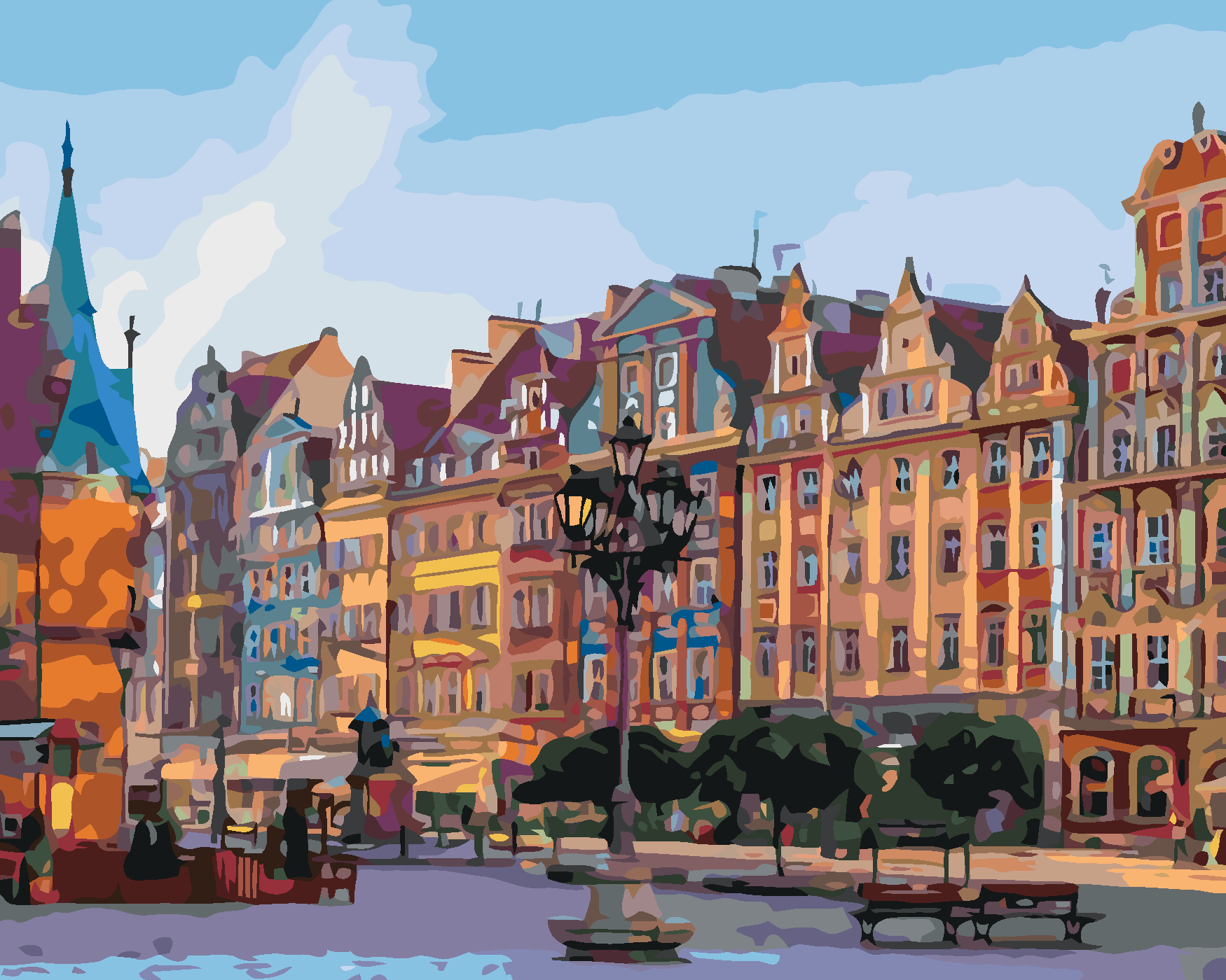 Malování podle čísel - NÁMĚSTÍ WROCLAWI Rozměr: 80x100 cm, Rámování: vypnuté plátno na rám