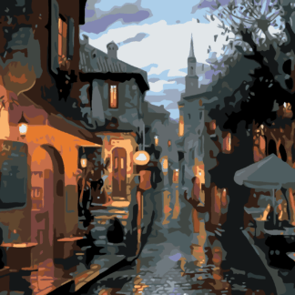Malování podle čísel - VEČERNÍ ULIČKA Rozměr: 80x100 cm, Rámování: vypnuté plátno na rám