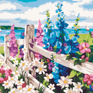 Malování podle čísel - KVĚTY U PLOTU Rozměr: 40x50 cm, Rámování: vypnuté plátno na rám