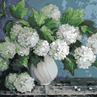 Malování podle čísel - HORTENZIE V BÍLÉ VÁZE Rozměr: 40x50 cm, Rámování: bez rámu a bez vypnutí plátna