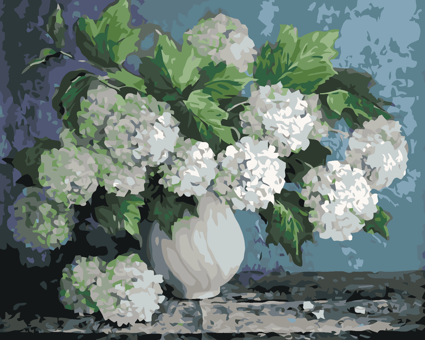 Malování podle čísel - HORTENZIE V BÍLÉ VÁZE Rozměr: 40x50 cm, Rámování: bez rámu a bez vypnutí plátna