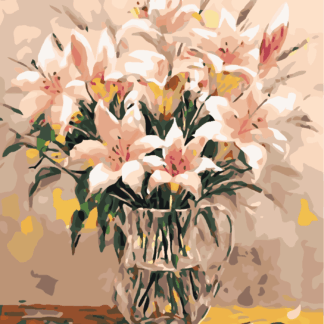 Malování podle čísel - LILIE VE VÁZE Rozměr: 40x50 cm, Rámování: bez rámu a bez vypnutí plátna