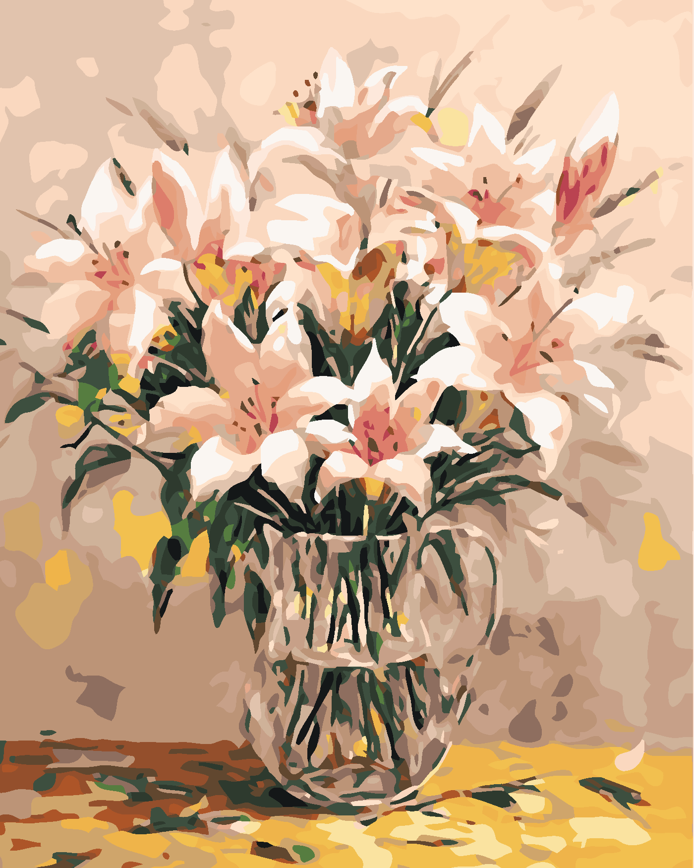 Malování podle čísel - LILIE VE VÁZE Rozměr: 40x50 cm, Rámování: bez rámu a bez vypnutí plátna