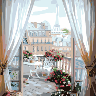Malování podle čísel - KVĚTINOVÝ BALKON Rozměr: 80x100 cm, Rámování: vypnuté plátno na rám