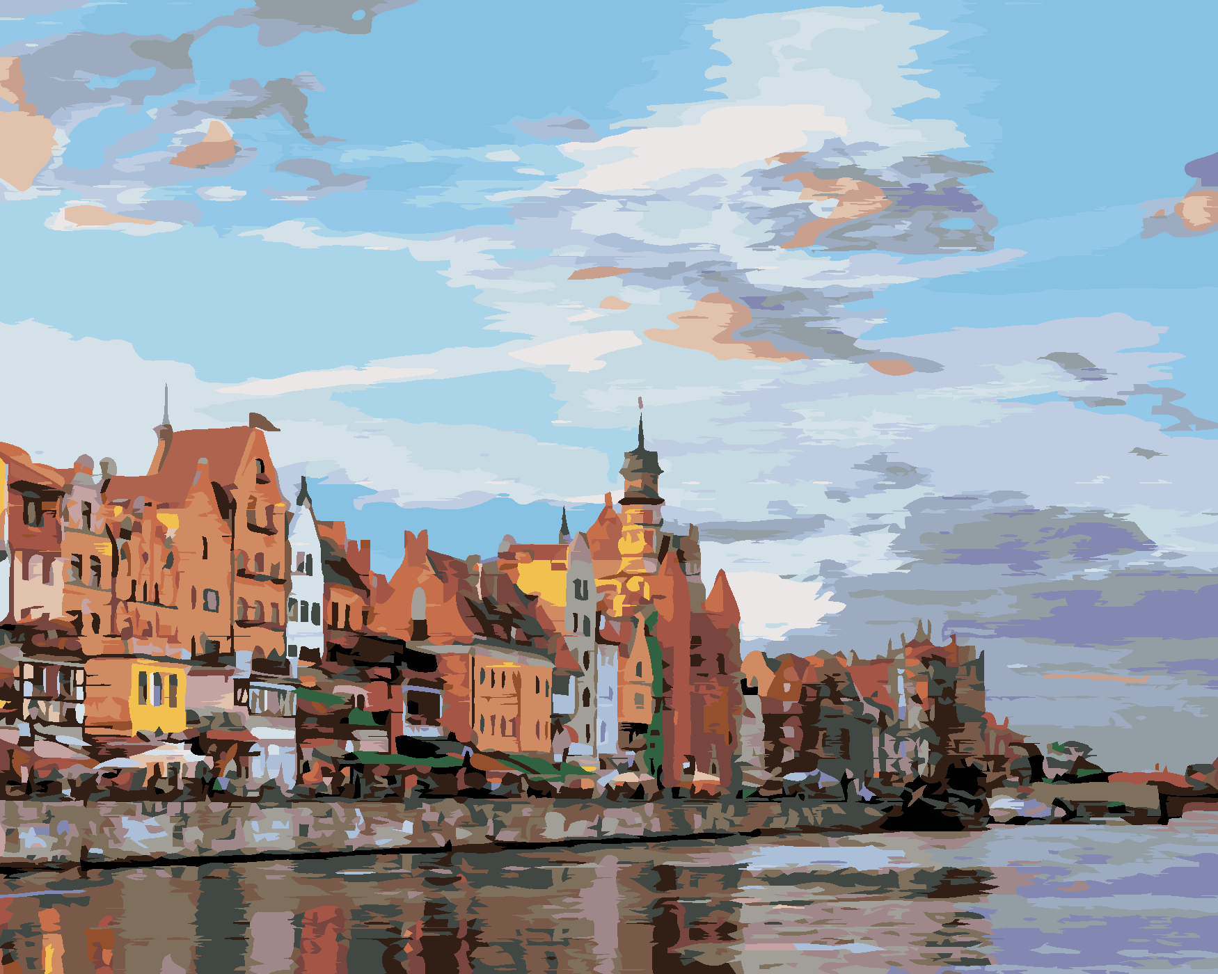 Malování podle čísel - NÁBŘEŽÍ GDAŇSKU Rozměr: 40x50 cm, Rámování: bez rámu a bez vypnutí plátna