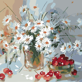 Malování podle čísel - KOPRETINY A TŘEŠNĚ Rozměr: 80x100 cm, Rámování: bez rámu a bez vypnutí plátna