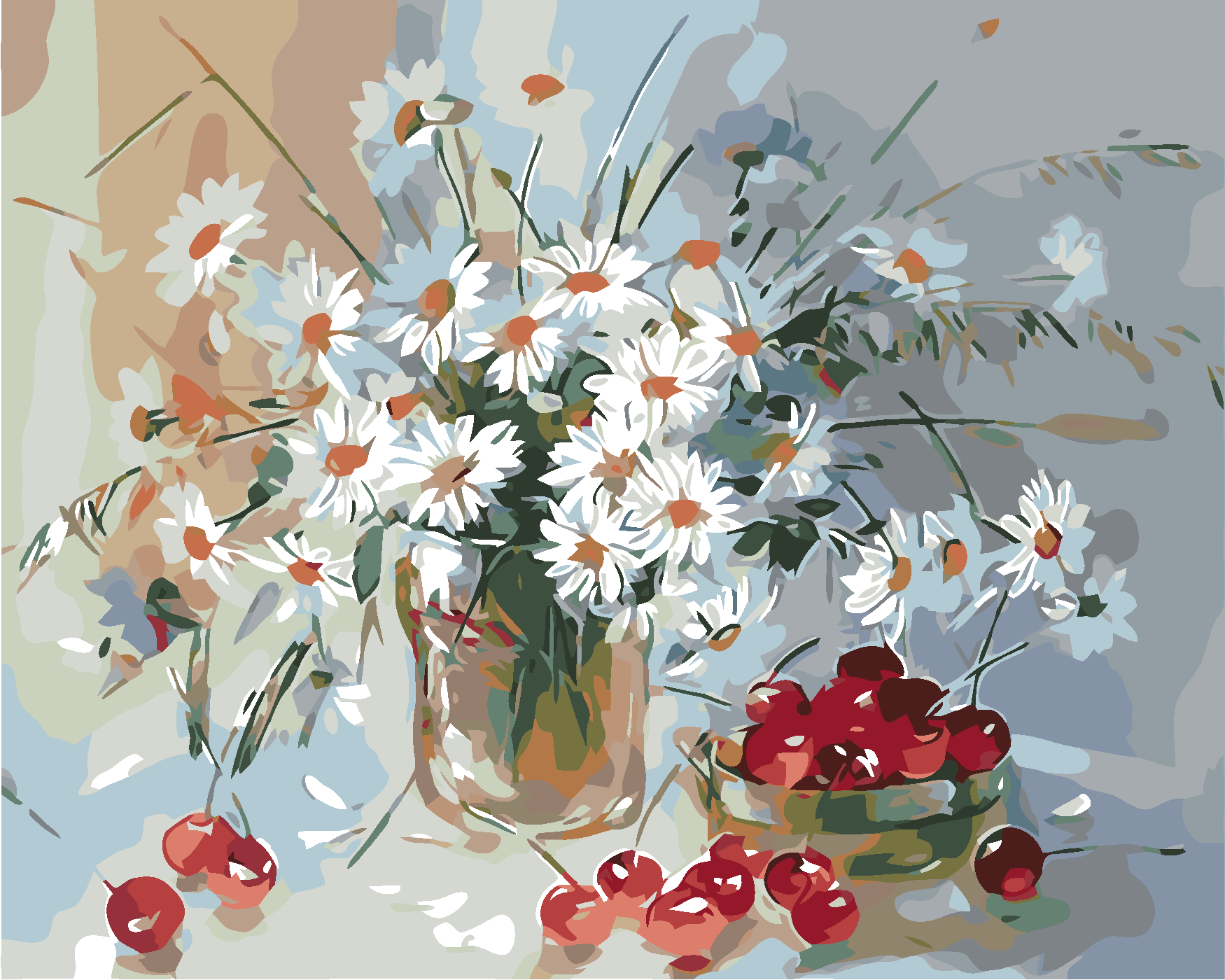 Malování podle čísel - KOPRETINY A TŘEŠNĚ Rozměr: 80x100 cm, Rámování: bez rámu a bez vypnutí plátna