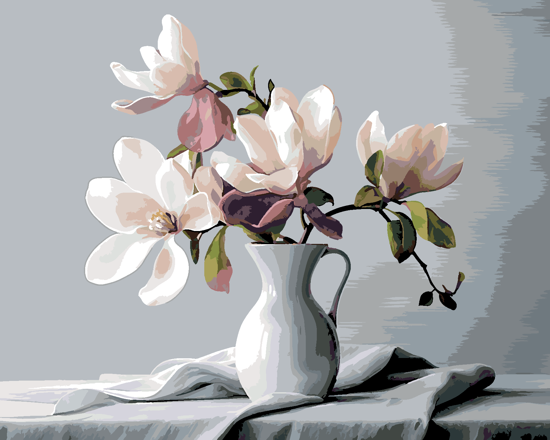 Malování podle čísel - MAGNÓLIE 3 Rozměr: 40x50 cm, Rámování: bez rámu a bez vypnutí plátna