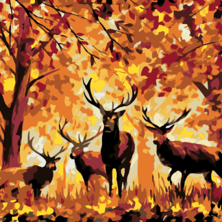 Malování podle čísel - JELENI A PODZIMNÍ LES Rozměr: 80x100 cm, Rámování: vypnuté plátno na rám