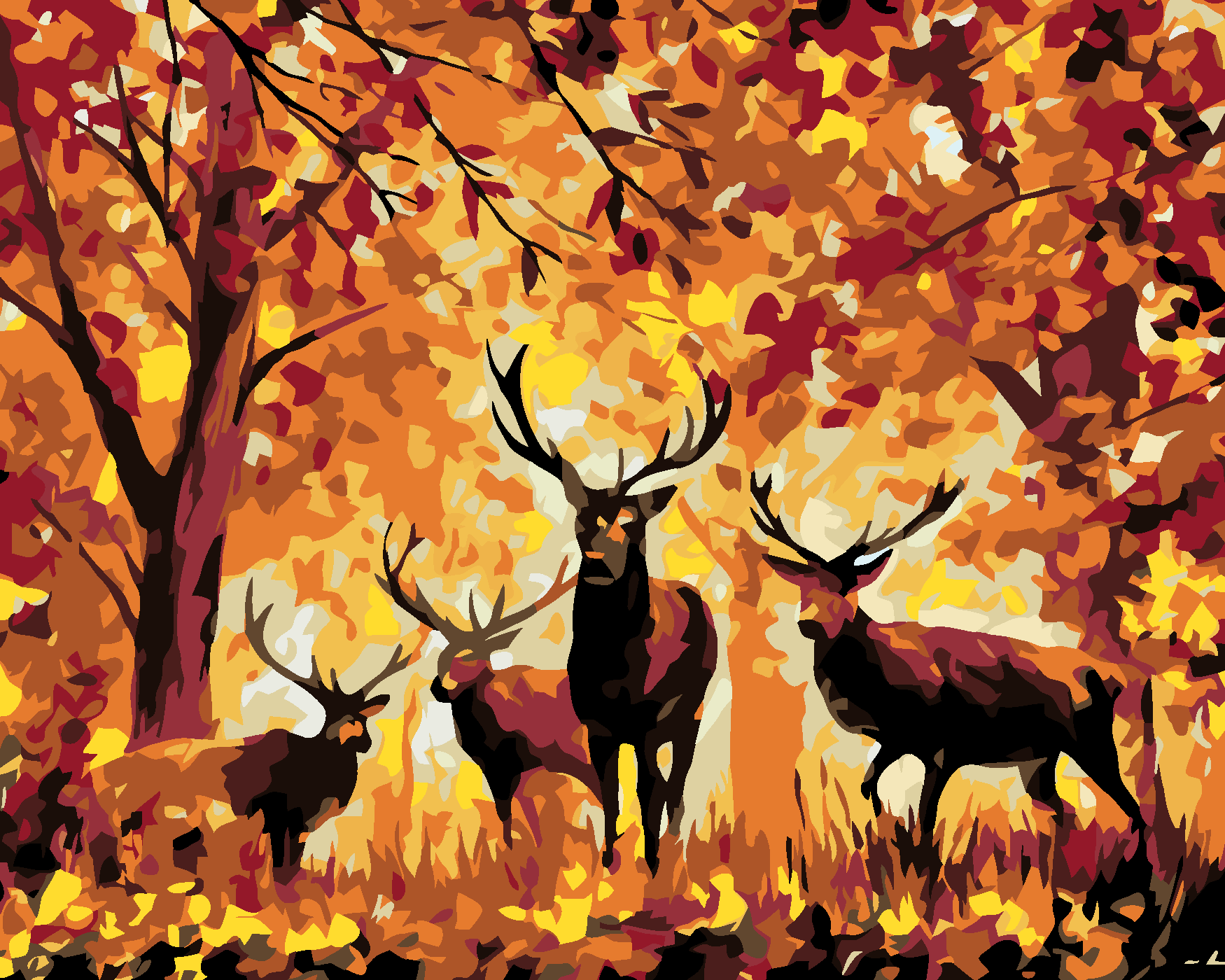 Malování podle čísel - JELENI A PODZIMNÍ LES Rozměr: 80x100 cm, Rámování: vypnuté plátno na rám