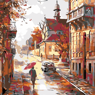 Malování podle čísel - PODZIMNÍ ULICE NA KONCI MĚSTA Rozměr: 80x100 cm, Rámování: bez rámu a bez vypnutí plátna