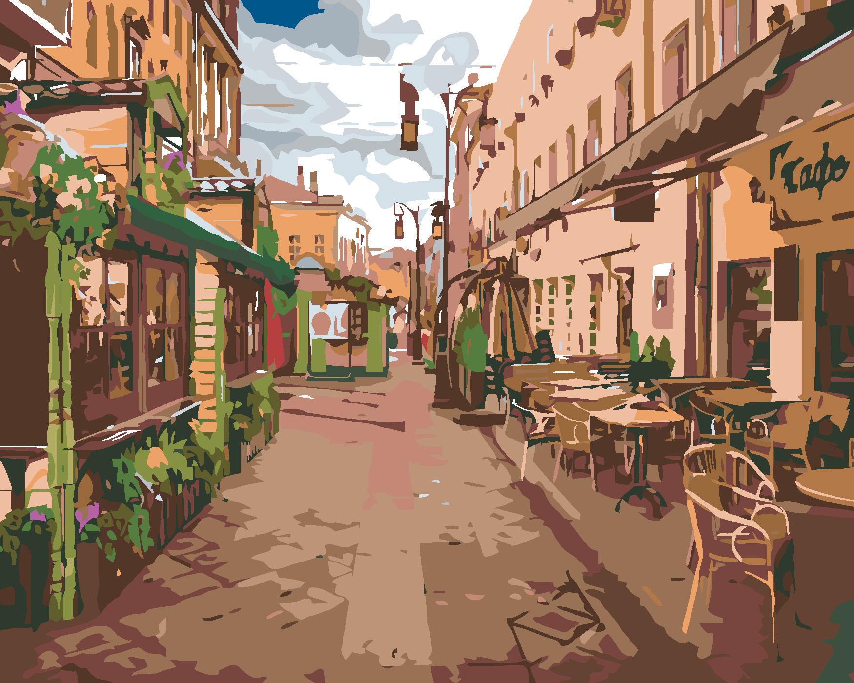 Malování podle čísel - PRÁZDNÉ MĚSTEČKO Rozměr: 80x100 cm, Rámování: vypnuté plátno na rám