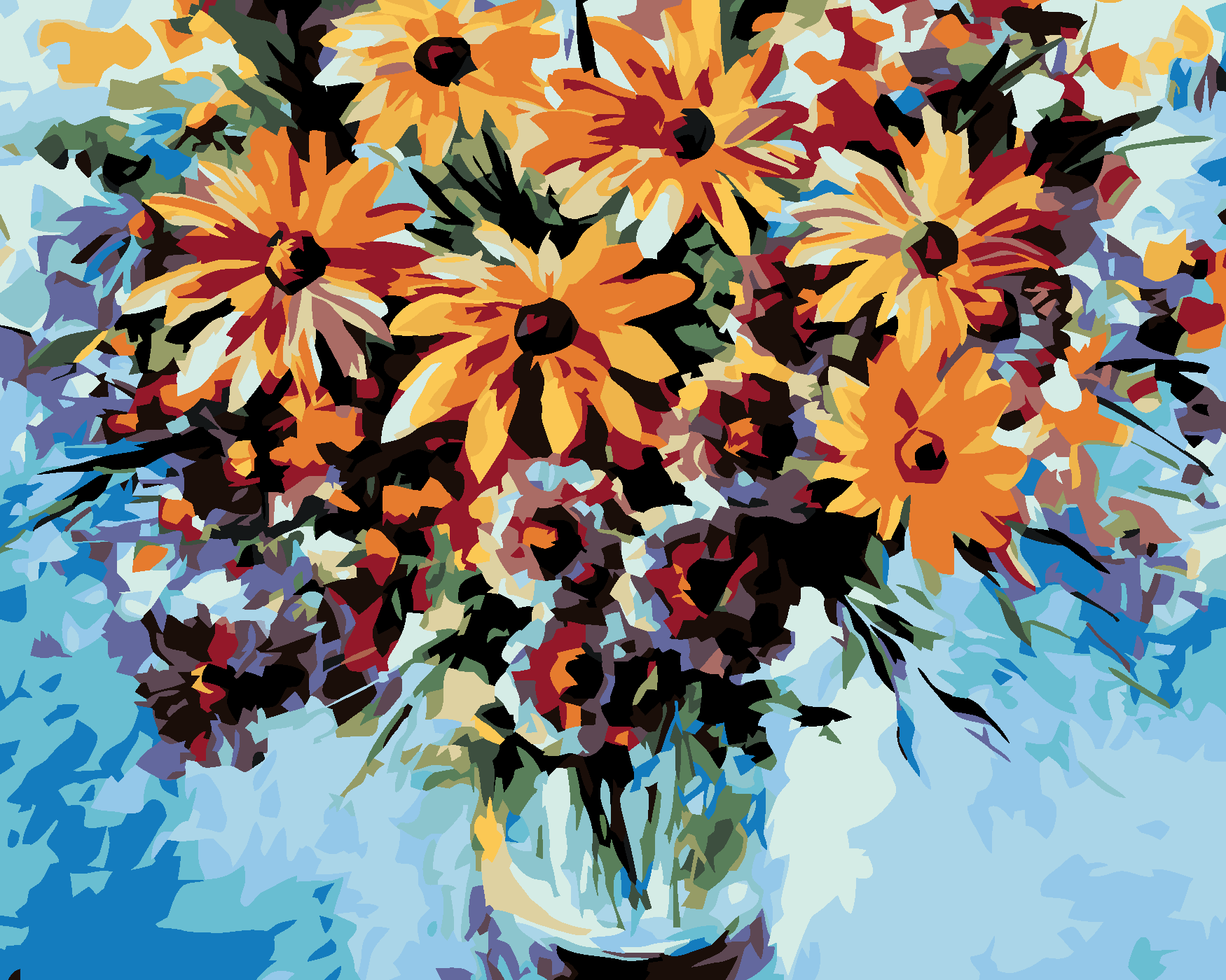 Malování podle čísel - LUČNÍ KVÍTÍ A MODRÉ POZADÍ Rozměr: 40x50 cm, Rámování: bez rámu a bez vypnutí plátna