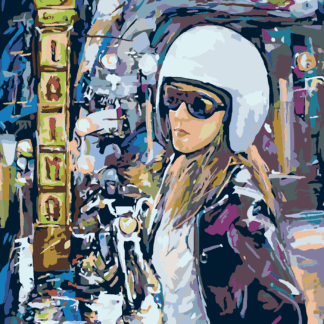 Malování podle čísel - MOTORKÁŘKA VE MĚSTĚ Rozměr: 40x50 cm, Rámování: vypnuté plátno na rám