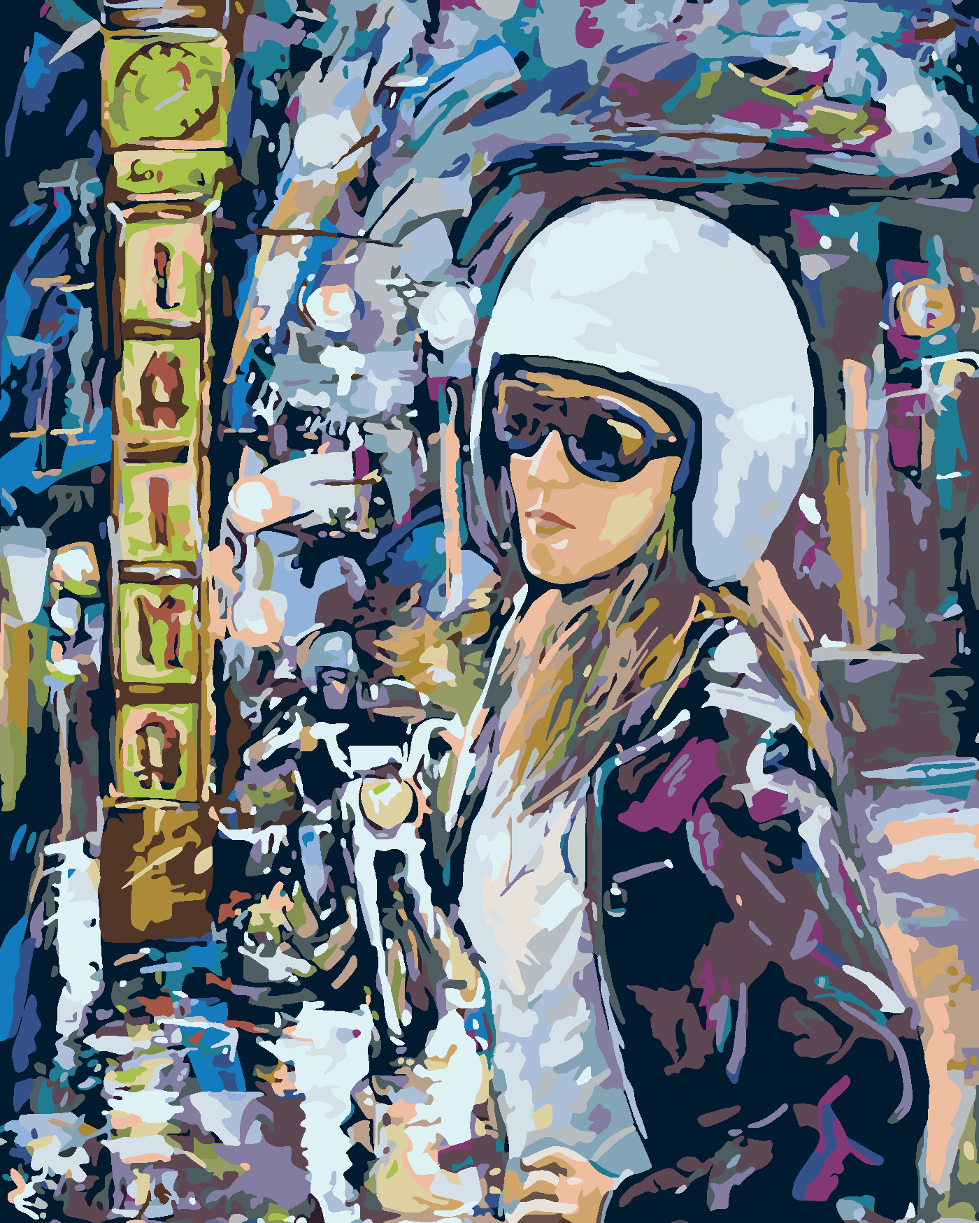 Malování podle čísel - MOTORKÁŘKA VE MĚSTĚ Rozměr: 40x50 cm, Rámování: vypnuté plátno na rám
