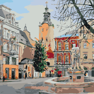 Malování podle čísel - KAŠNA NA NÁMĚSTÍ Rozměr: 80x100 cm, Rámování: vypnuté plátno na rám