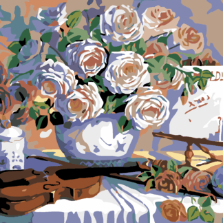 Malování podle čísel - HOUSLE A RŮŽE Rozměr: 80x100 cm, Rámování: bez rámu a bez vypnutí plátna