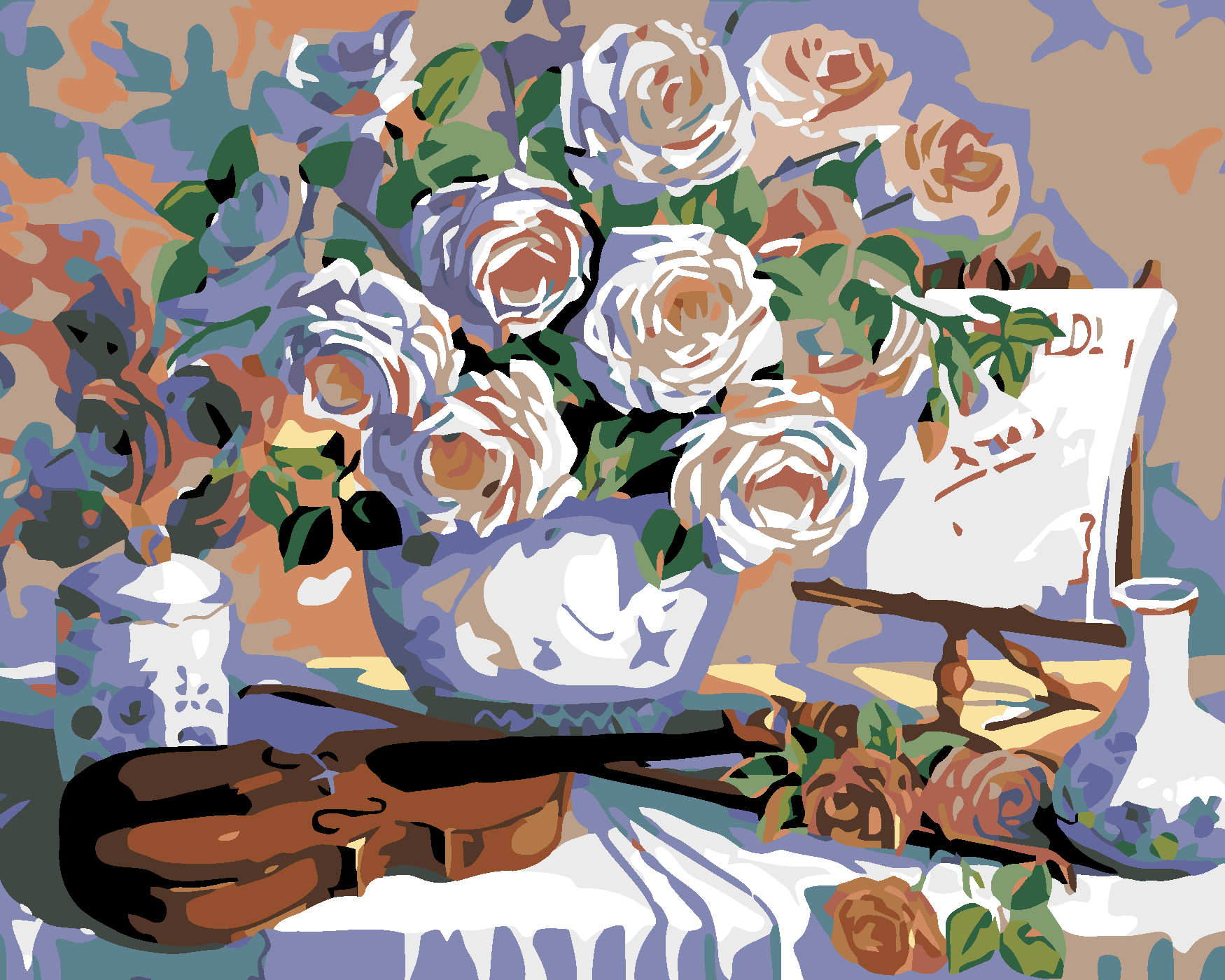 Malování podle čísel - HOUSLE A RŮŽE Rozměr: 80x100 cm, Rámování: bez rámu a bez vypnutí plátna