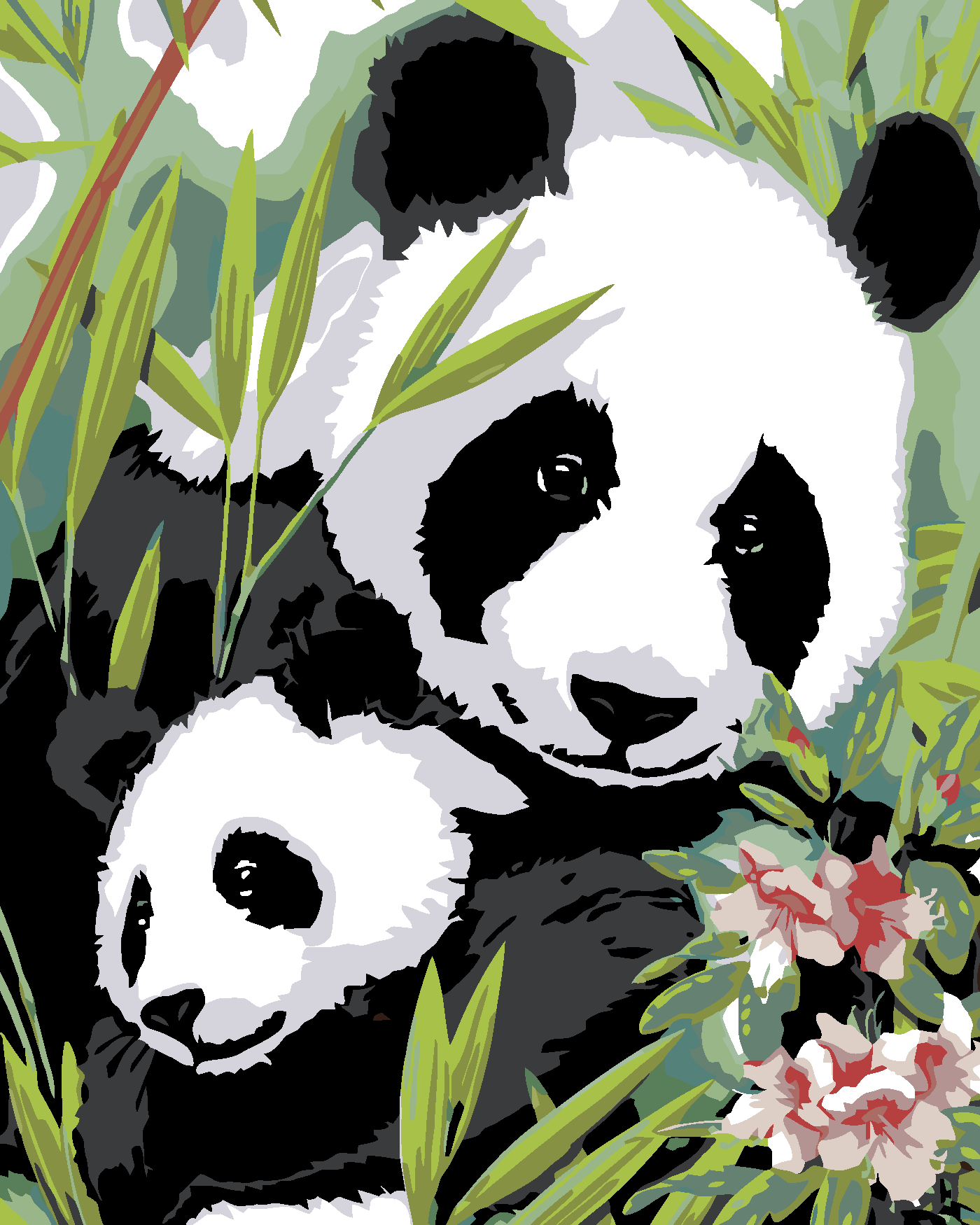 Malování podle čísel - PANDA S MLÁDĚTEM Rozměr: 40x50 cm, Rámování: bez rámu a bez vypnutí plátna