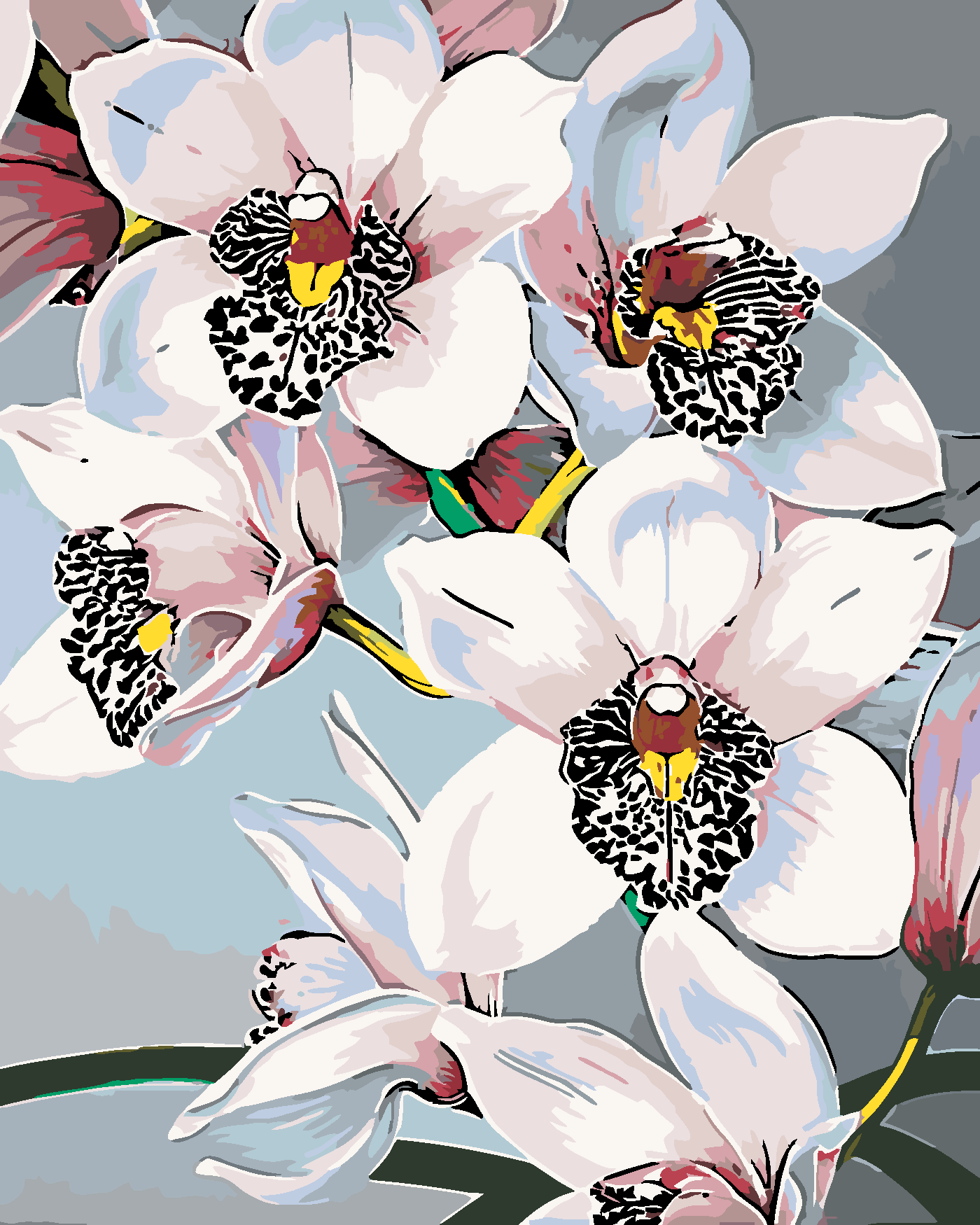 Malování podle čísel - NÁDHERNÉ ORCHIDEJE Rozměr: 80x100 cm, Rámování: vypnuté plátno na rám