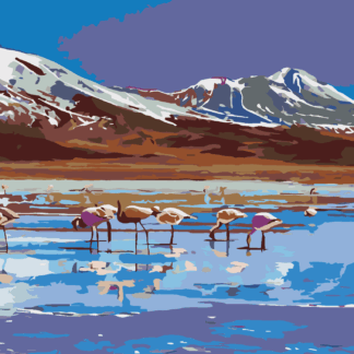 Malování podle čísel - JEZERO S PLAMEŇÁKY Rozměr: 40x50 cm, Rámování: bez rámu a bez vypnutí plátna