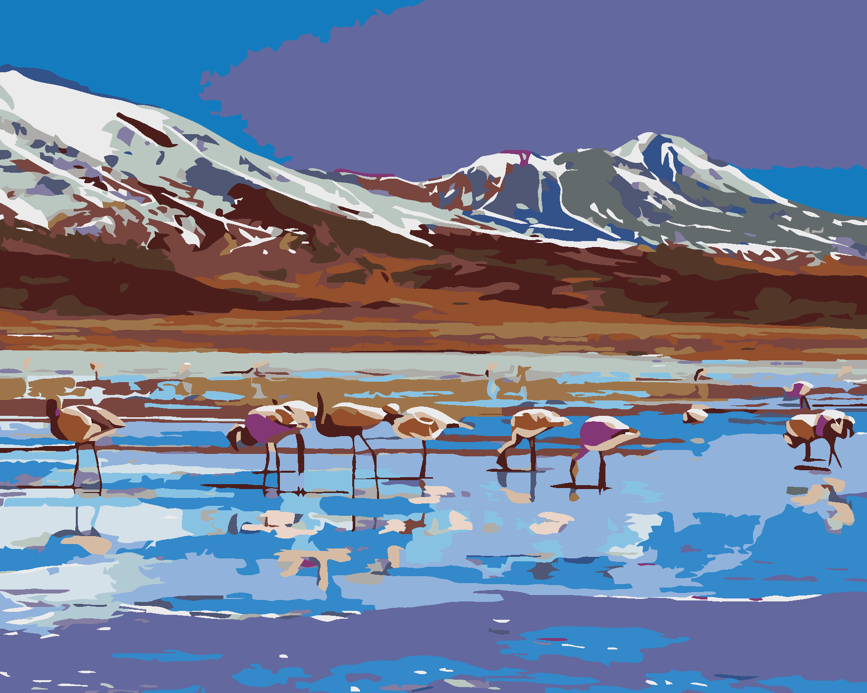 Malování podle čísel - JEZERO S PLAMEŇÁKY Rozměr: 40x50 cm, Rámování: bez rámu a bez vypnutí plátna
