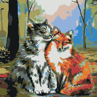 Malování podle čísel - KOCOUR S LIŠTIČKOU Rozměr: 40x50 cm, Rámování: bez rámu a bez vypnutí plátna