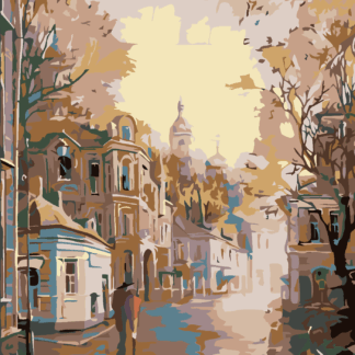 Malování podle čísel - RANNÍ KLIDNÉ MĚSTEČKO Rozměr: 80x100 cm, Rámování: bez rámu a bez vypnutí plátna