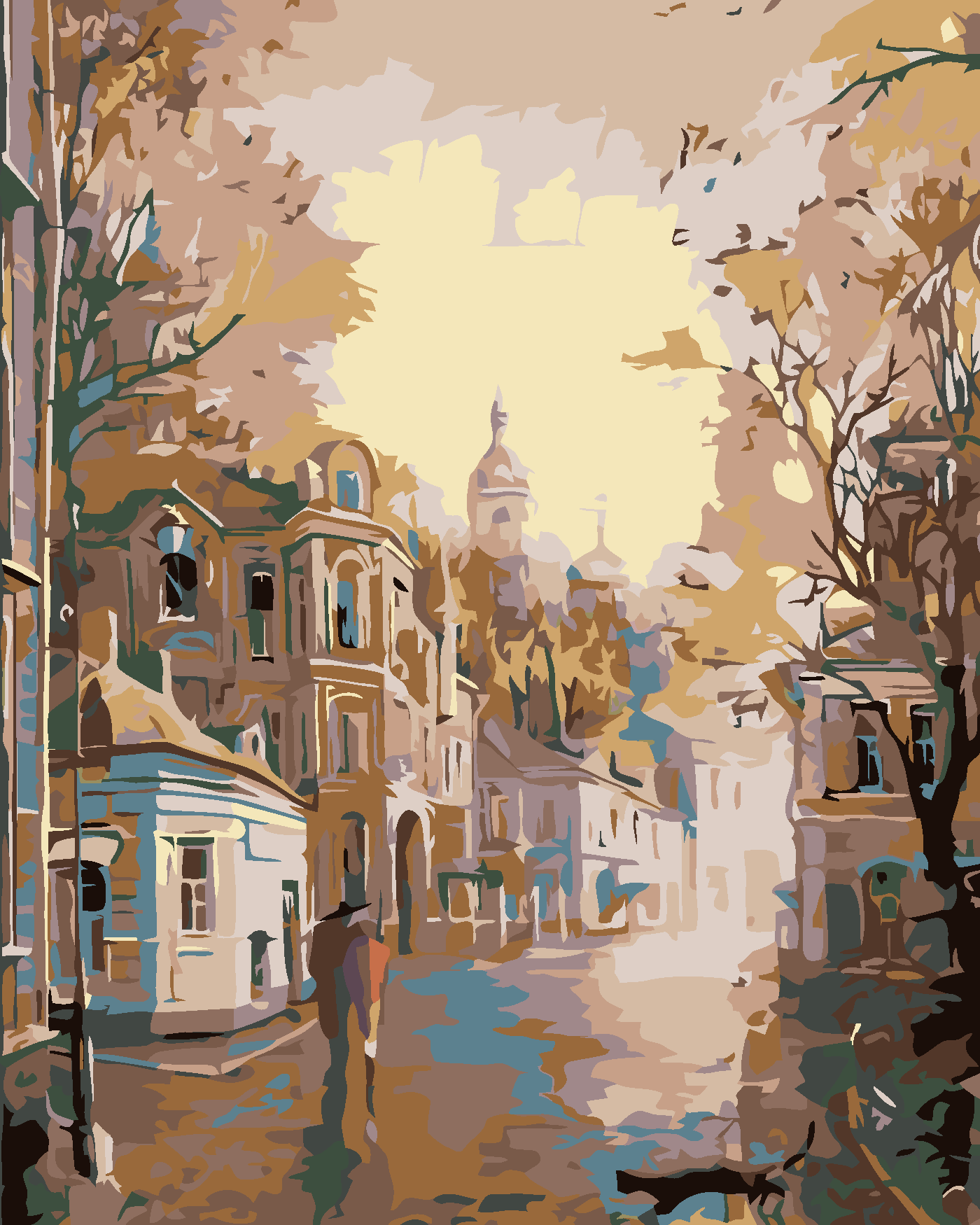 Malování podle čísel - RANNÍ KLIDNÉ MĚSTEČKO Rozměr: 80x100 cm, Rámování: bez rámu a bez vypnutí plátna