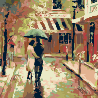 Malování podle čísel - PROCHÁZKA V DEŠTI Rozměr: 40x50 cm, Rámování: vypnuté plátno na rám