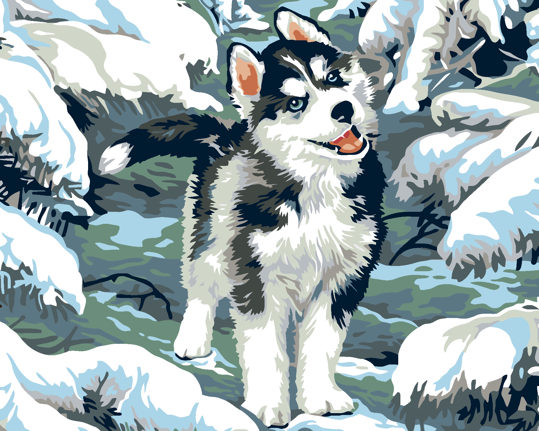 Malování podle čísel - MALÝ HUSKY Rozměr: 80x100 cm, Rámování: bez rámu a bez vypnutí plátna