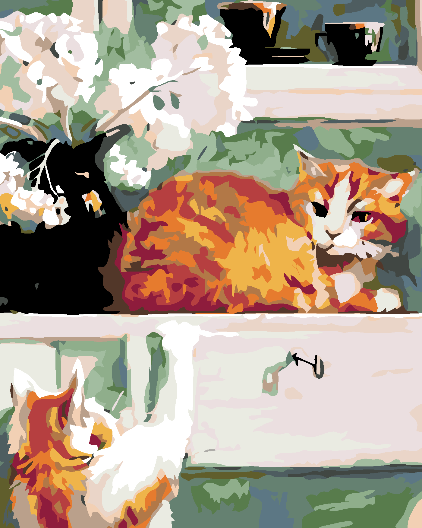 Malování podle čísel - KOČKY POD OKNEM Rozměr: 40x50 cm, Rámování: bez rámu a bez vypnutí plátna