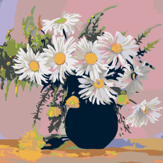 Malování podle čísel - KOPRETINY V ČERNÉ VÁZE Rozměr: 40x50 cm, Rámování: bez rámu a bez vypnutí plátna