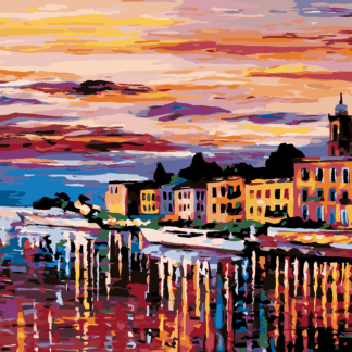 Malování podle čísel - MĚSTO U ŘEKY Rozměr: 80x100 cm, Rámování: bez rámu a bez vypnutí plátna