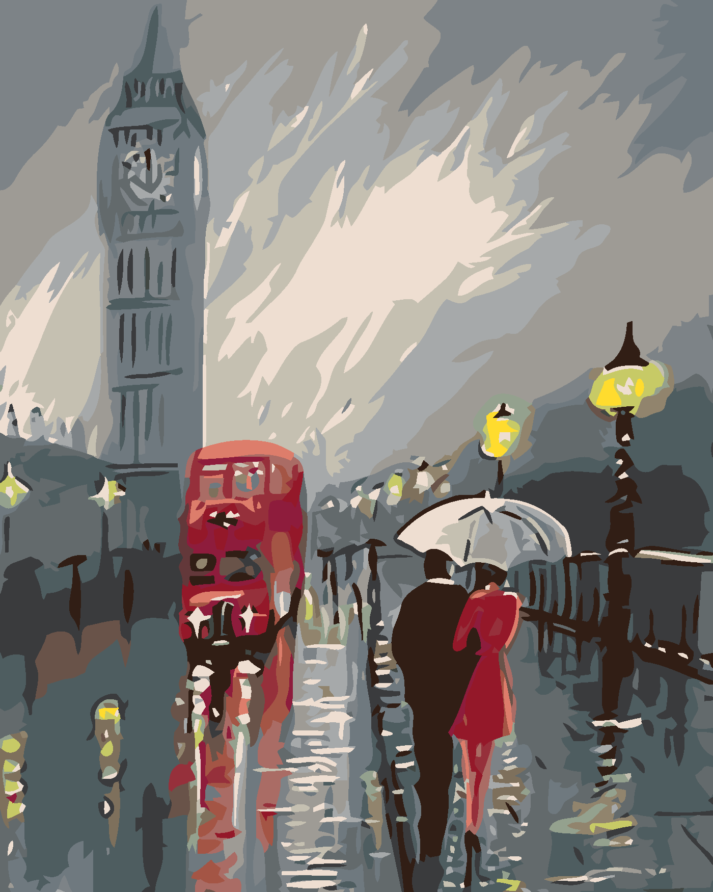 Malování podle čísel - BIG BEN V DEŠTI Rozměr: 40x50 cm, Rámování: vypnuté plátno na rám