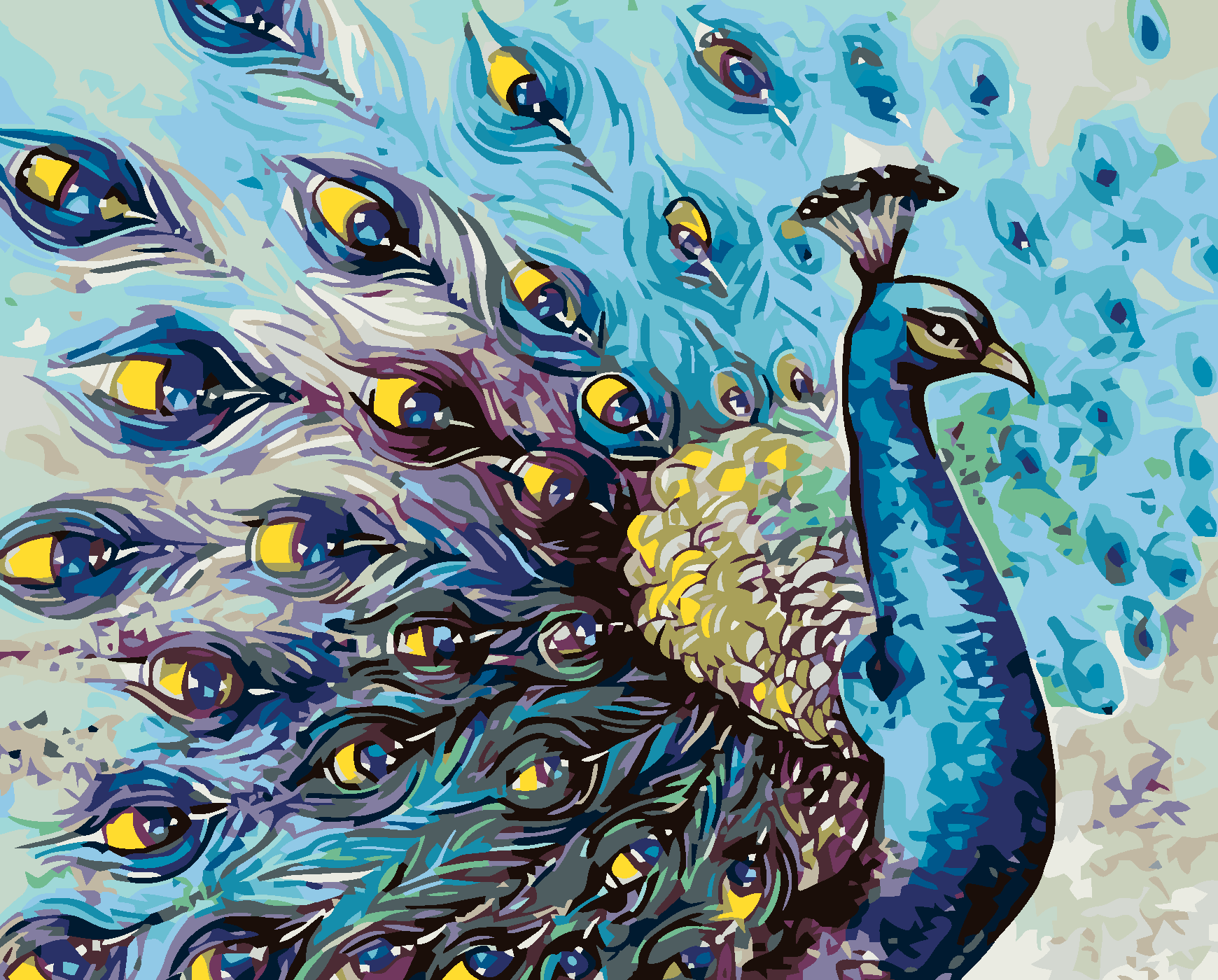 Malování podle čísel - PYŠNÝ PÁV Rozměr: 80x100 cm, Rámování: bez rámu a bez vypnutí plátna