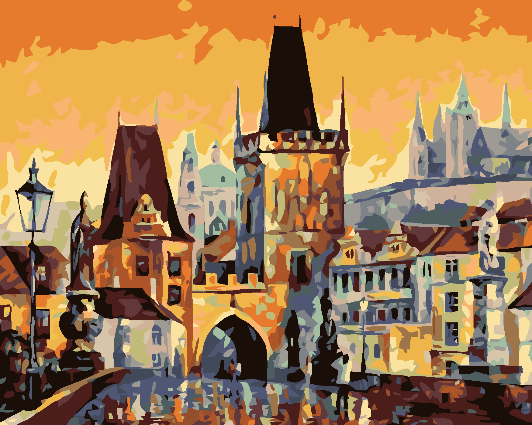 Malování podle čísel - KARLŮV MOST Rozměr: 80x100 cm, Rámování: bez rámu a bez vypnutí plátna