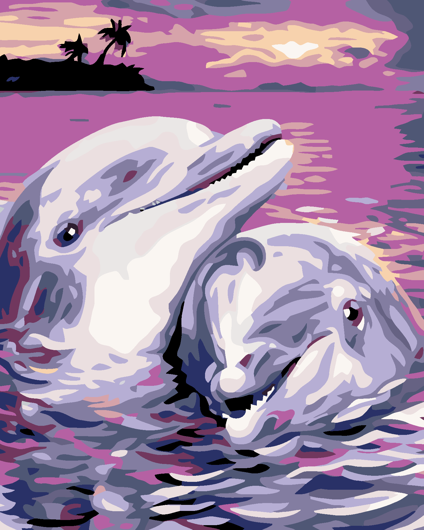 Malování podle čísel - DELFÍNI Rozměr: 40x50 cm, Rámování: bez rámu a bez vypnutí plátna