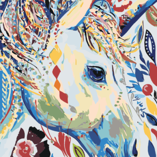 Malování podle čísel - KVĚTINOVÁ BÍLÁ KOBYLA Rozměr: 80x100 cm, Rámování: vypnuté plátno na rám