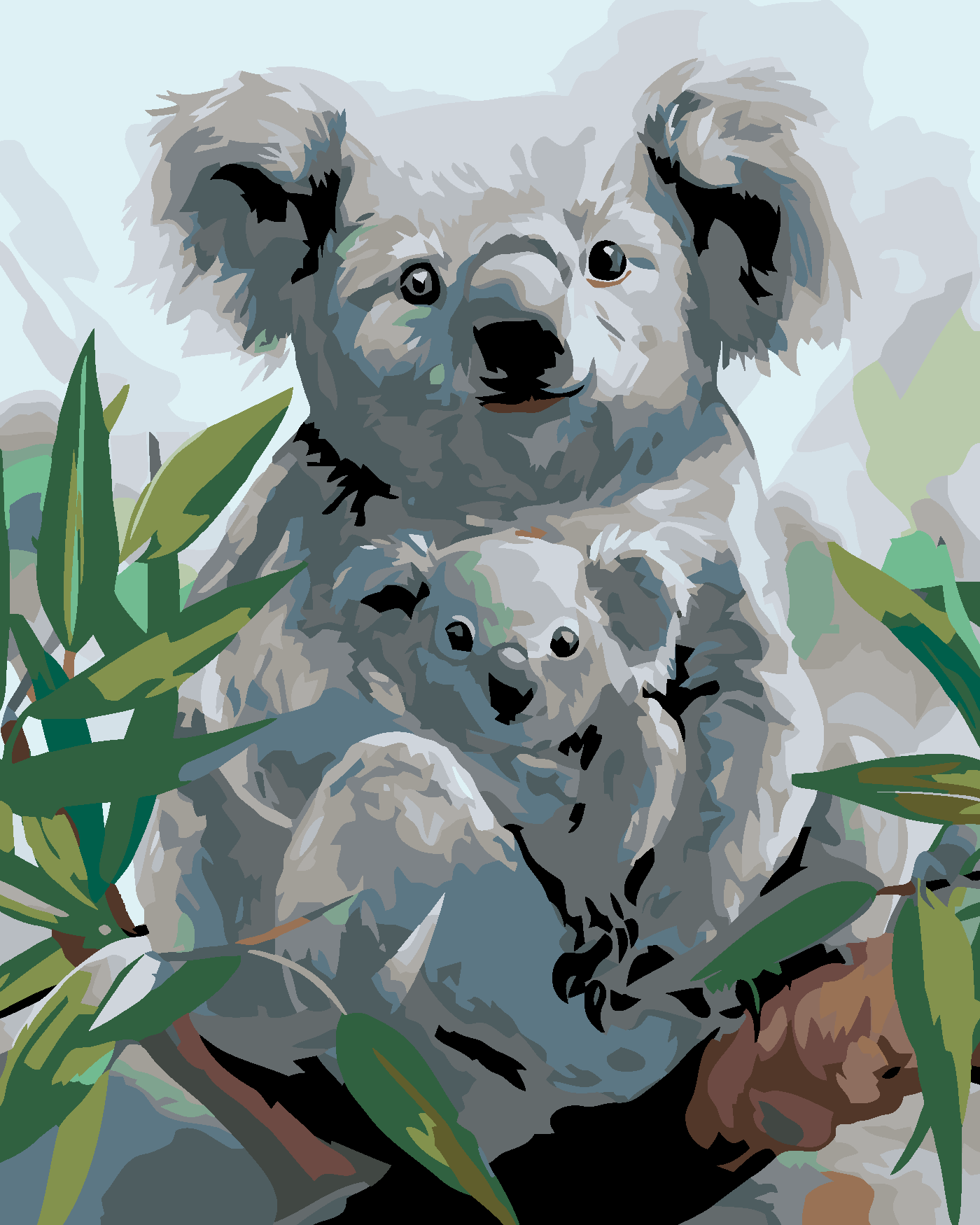 Malování podle čísel - KOALA S MLÁDĚTEM Rozměr: 80x100 cm, Rámování: vypnuté plátno na rám